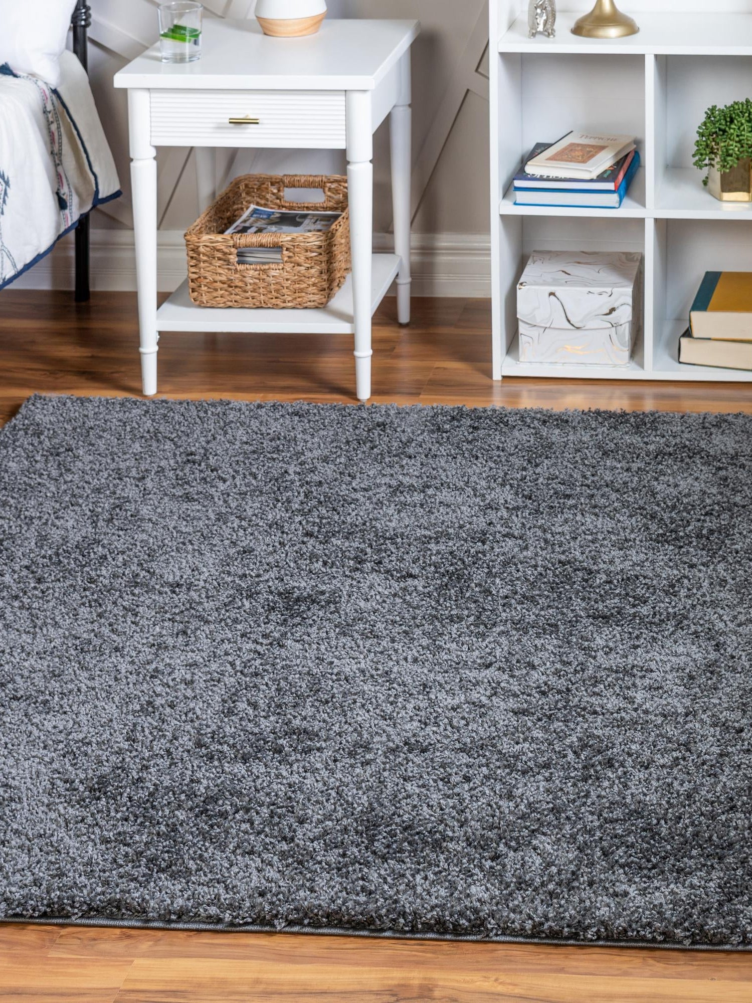 Smoke Gray 4' 1 x 4' 1 Soft Solid Shag Square Area Rug Thick Soft Touch Fluffy & Plush Shaggy Pile 100% Polypropylene Minimalist Carpet for Modern Home Interiors for Sale at Rug Engine