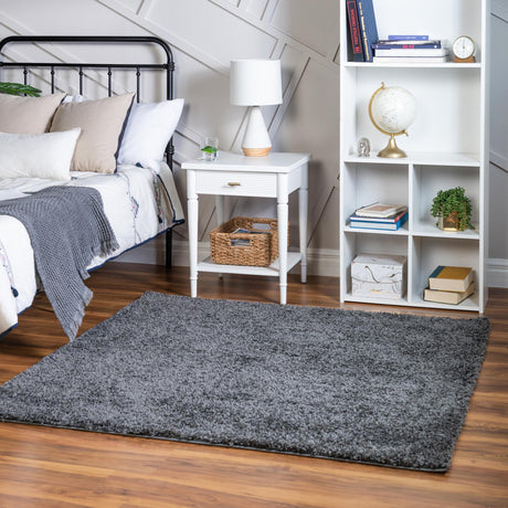 Smoke Gray 5' 1 x 5' 1 Soft Solid Shag Square Area Rug Thick Soft Touch Fluffy & Plush Shaggy Pile 100% Polypropylene Minimalist Carpet for Modern Home Interiors for Sale at Rug Engine