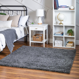 Smoke Gray 8' x 8' Soft Solid Shag Square Area Rug Thick Soft Touch Fluffy & Plush Shaggy Pile