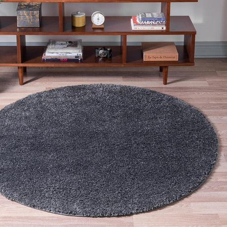 Smoke Gray 8' x 8' Soft Solid Shag Round Area Rug Thick Soft Touch Fluffy & Plush Shaggy Pile