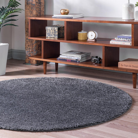 Smoke Gray 6' 1 x 6' 1 Soft Solid Shag Round Area Rug Thick Soft Touch Fluffy & Plush Shaggy Pile 100% Polypropylene Minimalist Carpet for Modern Home Interiors for Sale at Rug Engine