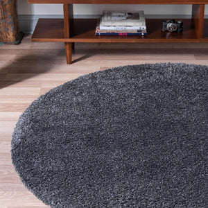 Smoke Gray 8' x 8' Soft Solid Shag Round Area Rug Thick Soft Touch Fluffy & Plush Shaggy Pile
