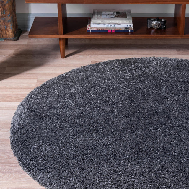 Smoke Gray 8' x 8' Soft Solid Shag Round Area Rug Thick Soft Touch Fluffy & Plush Shaggy Pile
