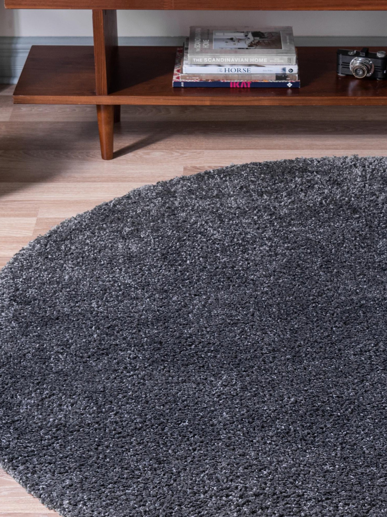 Smoke Gray 5' 1 x 5' 1 Soft Solid Shag Round Area Rug Thick Soft Touch Fluffy & Plush Shaggy Pile 100% Polypropylene Minimalist Carpet for Modern Home Interiors for Sale at Rug Engine