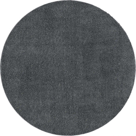 Smoke Gray 5' 1 x 5' 1 Soft Solid Shag Round Area Rug Thick Soft Touch Fluffy & Plush Shaggy Pile