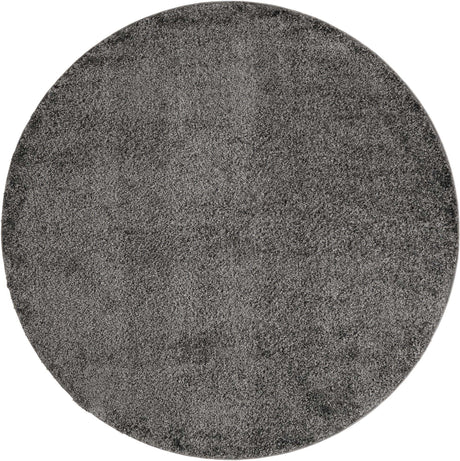 Smoke Gray 6' 1 x 6' 1 Soft Solid Shag Round Area Rug Thick Soft Touch Fluffy & Plush Shaggy Pile