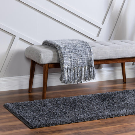 Smoke Gray 2' 7 x 10' Soft Solid Shag Runner Area Rug Thick Soft Touch Fluffy & Plush Shaggy Pile 100% Polypropylene Minimalist Carpet for Modern Home Interiors for Sale at Rug Engine