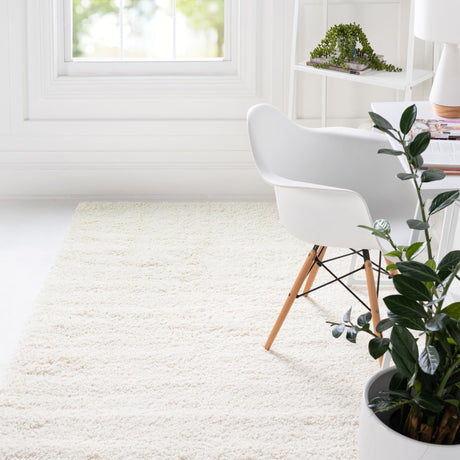 White 4' 1 x 6' 1 Soft Solid Shag Rectangle Area Rug Thick Soft Touch Fluffy & Plush Shaggy Pile 100% Polypropylene Minimalist Carpet for Modern Home Interiors for Sale at Rug Engine