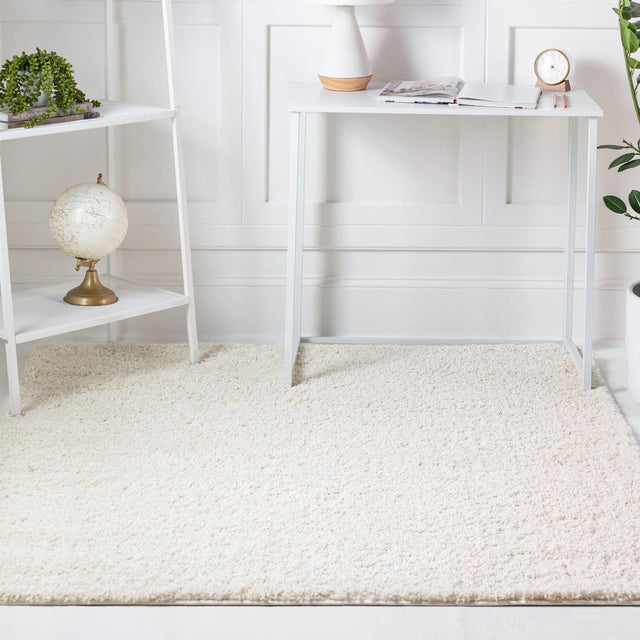 White 10' x 10' Soft Solid Shag Square Area Rug Thick Soft Touch Fluffy & Plush Shaggy Pile