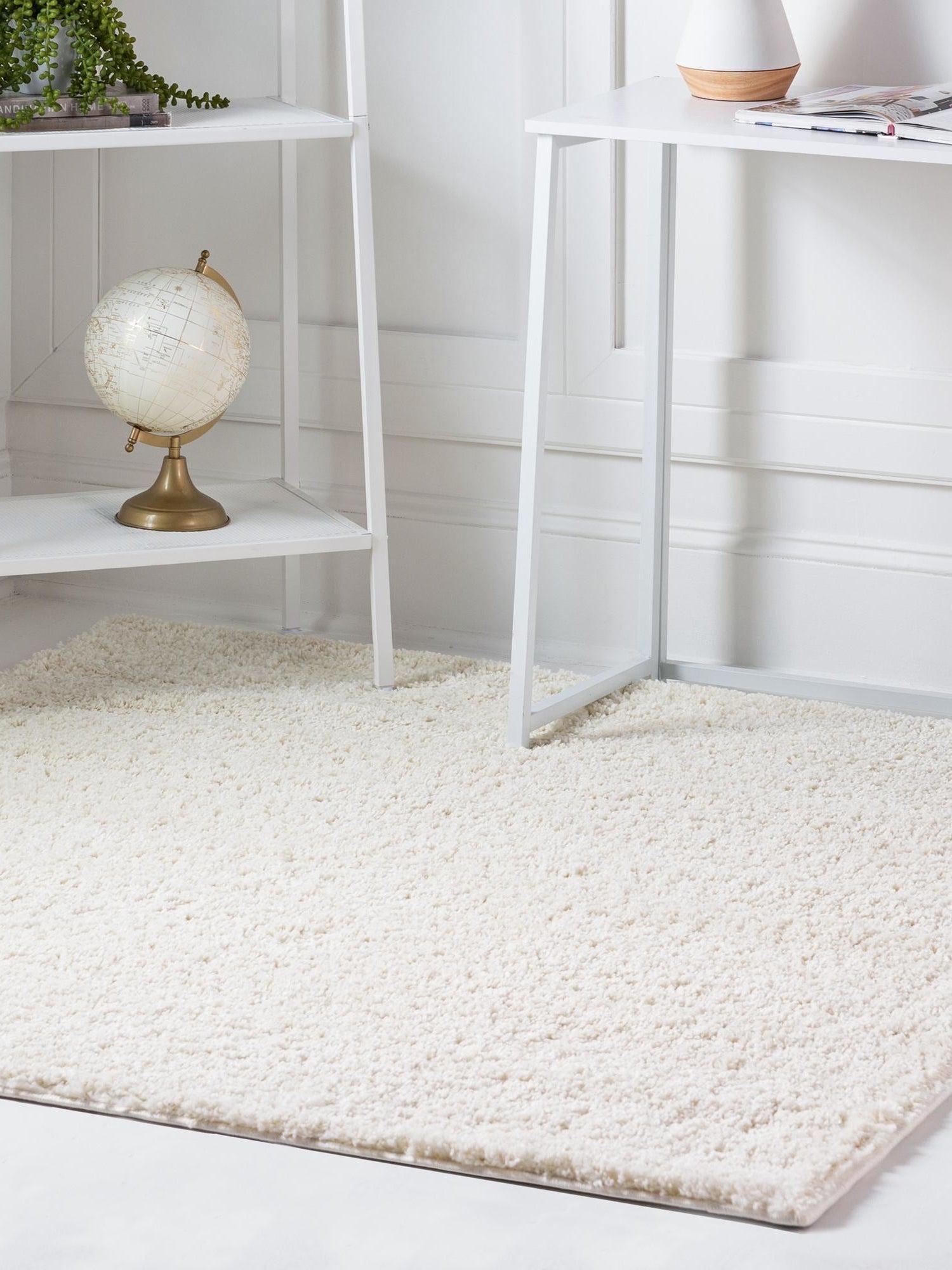 White 5' 1 x 5' 1 Soft Solid Shag Square Area Rug Thick Soft Touch Fluffy & Plush Shaggy Pile 100% Polypropylene Minimalist Carpet for Modern Home Interiors for Sale at Rug Engine