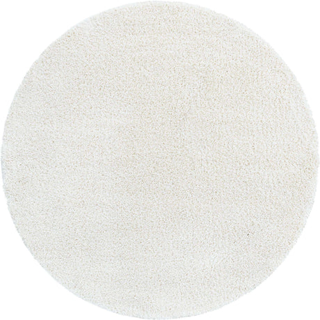 White 8' x 8' Soft Solid Shag Round Area Rug Thick Soft Touch Fluffy & Plush Shaggy Pile