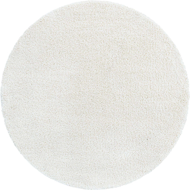 White 8' x 8' Soft Solid Shag Round Area Rug Thick Soft Touch Fluffy & Plush Shaggy Pile