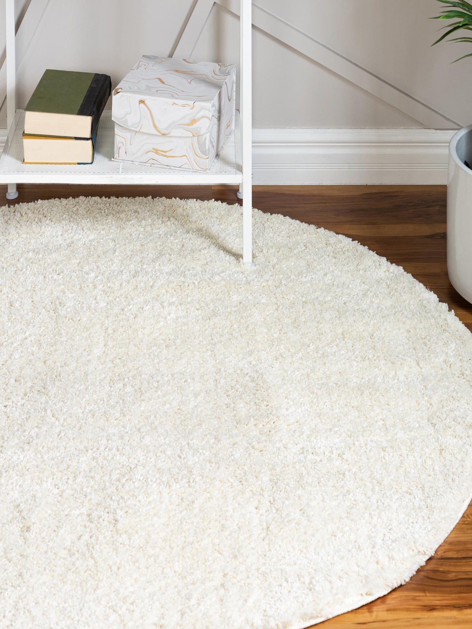 White 8' x 8' Soft Solid Shag Round Area Rug Thick Soft Touch Fluffy & Plush Shaggy Pile 100% Polypropylene Minimalist Carpet for Modern Home Interiors for Sale at Rug Engine