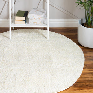 White 8' x 8' Soft Solid Shag Round Area Rug Thick Soft Touch Fluffy & Plush Shaggy Pile