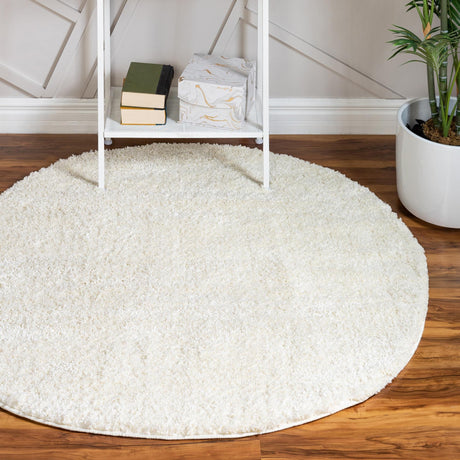 White 4' 1 x 4' 1 Soft Solid Shag Round Area Rug Thick Soft Touch Fluffy & Plush Shaggy Pile 100% Polypropylene Minimalist Carpet for Modern Home Interiors for Sale at Rug Engine