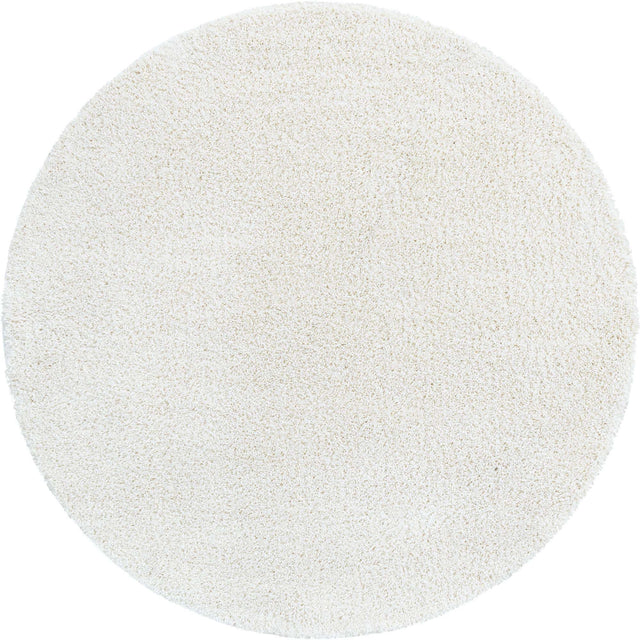 White 5' 1 x 5' 1 Soft Solid Shag Round Area Rug Thick Soft Touch Fluffy & Plush Shaggy Pile