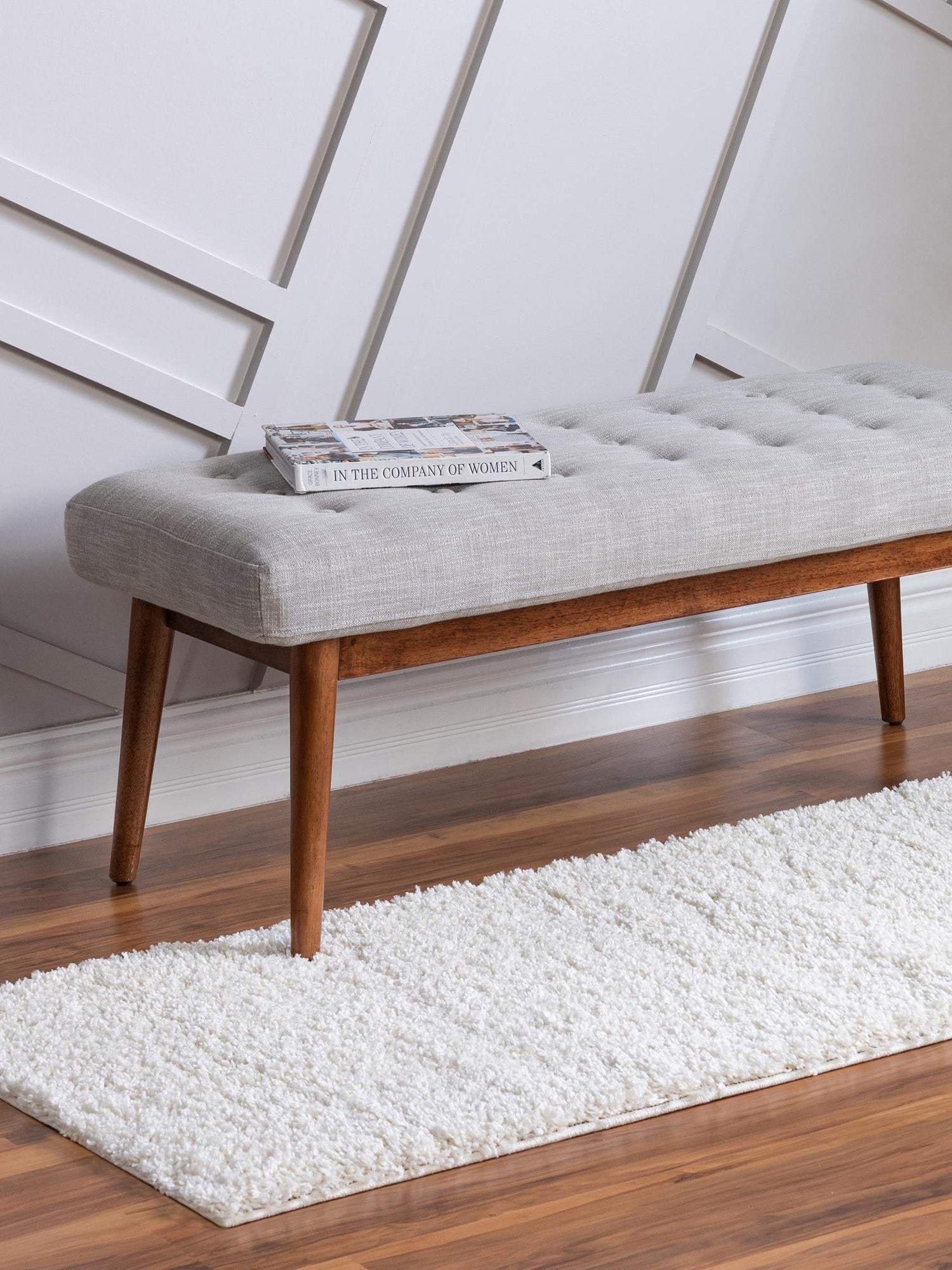 White 2' 7 x 10' Soft Solid Shag Runner Area Rug Thick Soft Touch Fluffy & Plush Shaggy Pile 100% Polypropylene Minimalist Carpet for Modern Home Interiors for Sale at Rug Engine