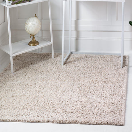 Oatmeal Beige 7' 10 x 7' 10 Soft Solid Shag Square Area Rug Thick Soft Touch Fluffy & Plush Shaggy Pile 100% Polypropylene Minimalist Carpet for Modern Home Interiors for Sale at Rug Engine