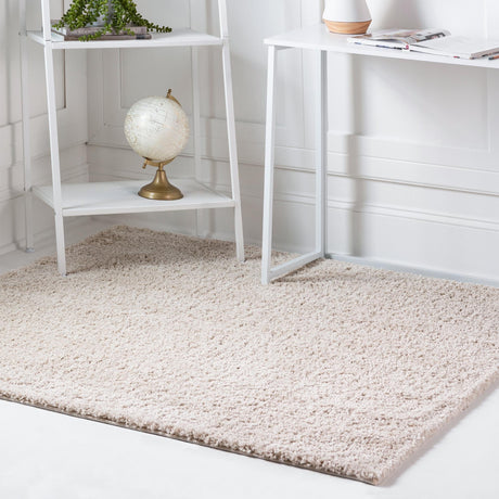 Oatmeal Beige 5' 3 x 5' 3 Soft Solid Shag Square Area Rug Thick Soft Touch Fluffy & Plush Shaggy Pile 100% Polypropylene Minimalist Carpet for Modern Home Interiors for Sale at Rug Engine