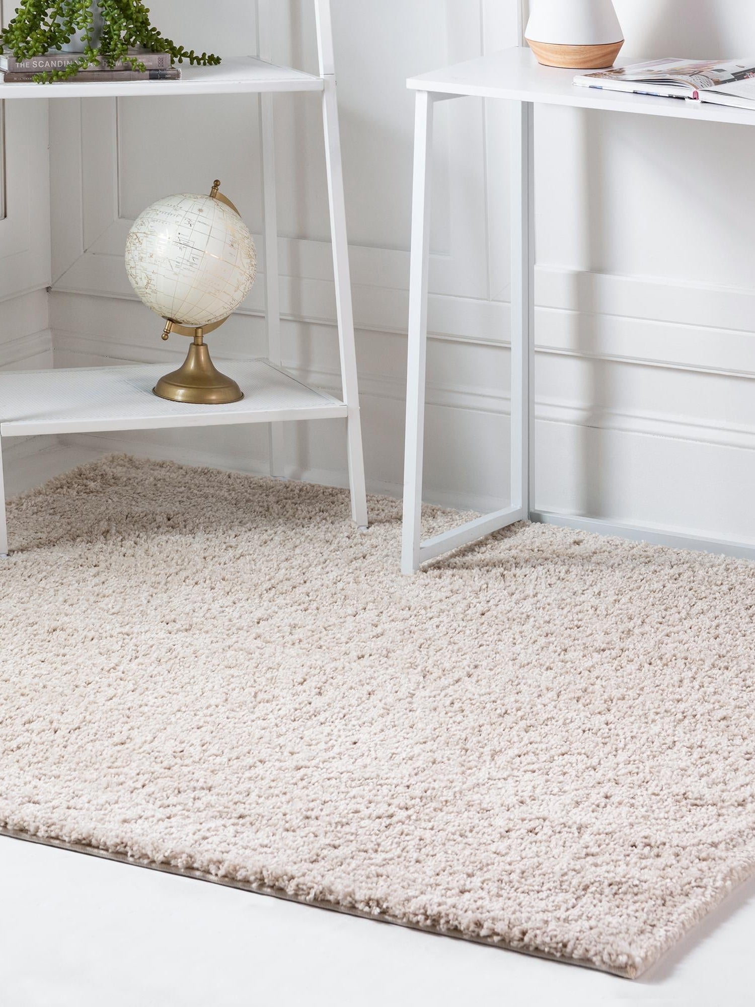 Oatmeal Beige 7' 10 x 7' 10 Soft Solid Shag Square Area Rug Thick Soft Touch Fluffy & Plush Shaggy Pile 100% Polypropylene Minimalist Carpet for Modern Home Interiors for Sale at Rug Engine