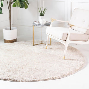 Oatmeal Beige 7' 1 x 7' 1 Soft Solid Shag Round Area Rug Thick Soft Touch Fluffy & Plush Shaggy Pile