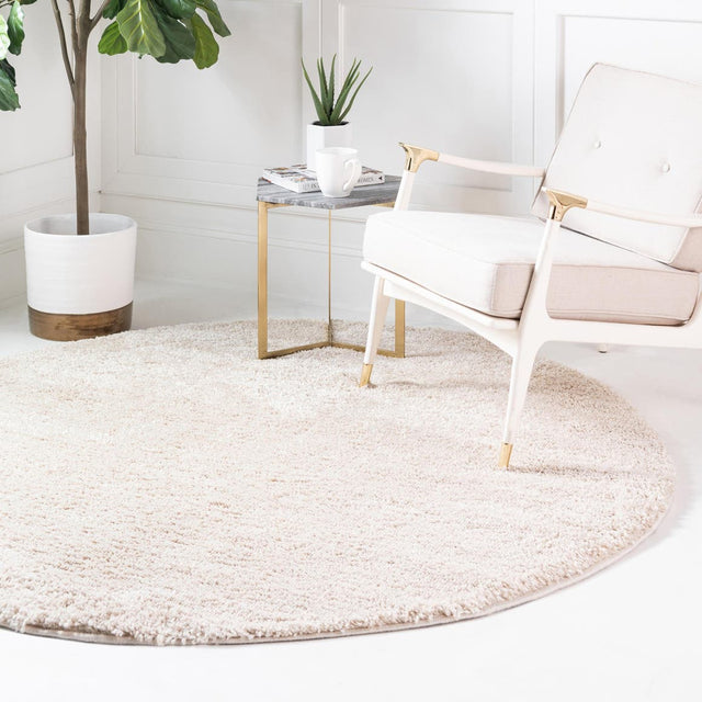 Oatmeal Beige 7' 1 x 7' 1 Soft Solid Shag Round Area Rug Thick Soft Touch Fluffy & Plush Shaggy Pile