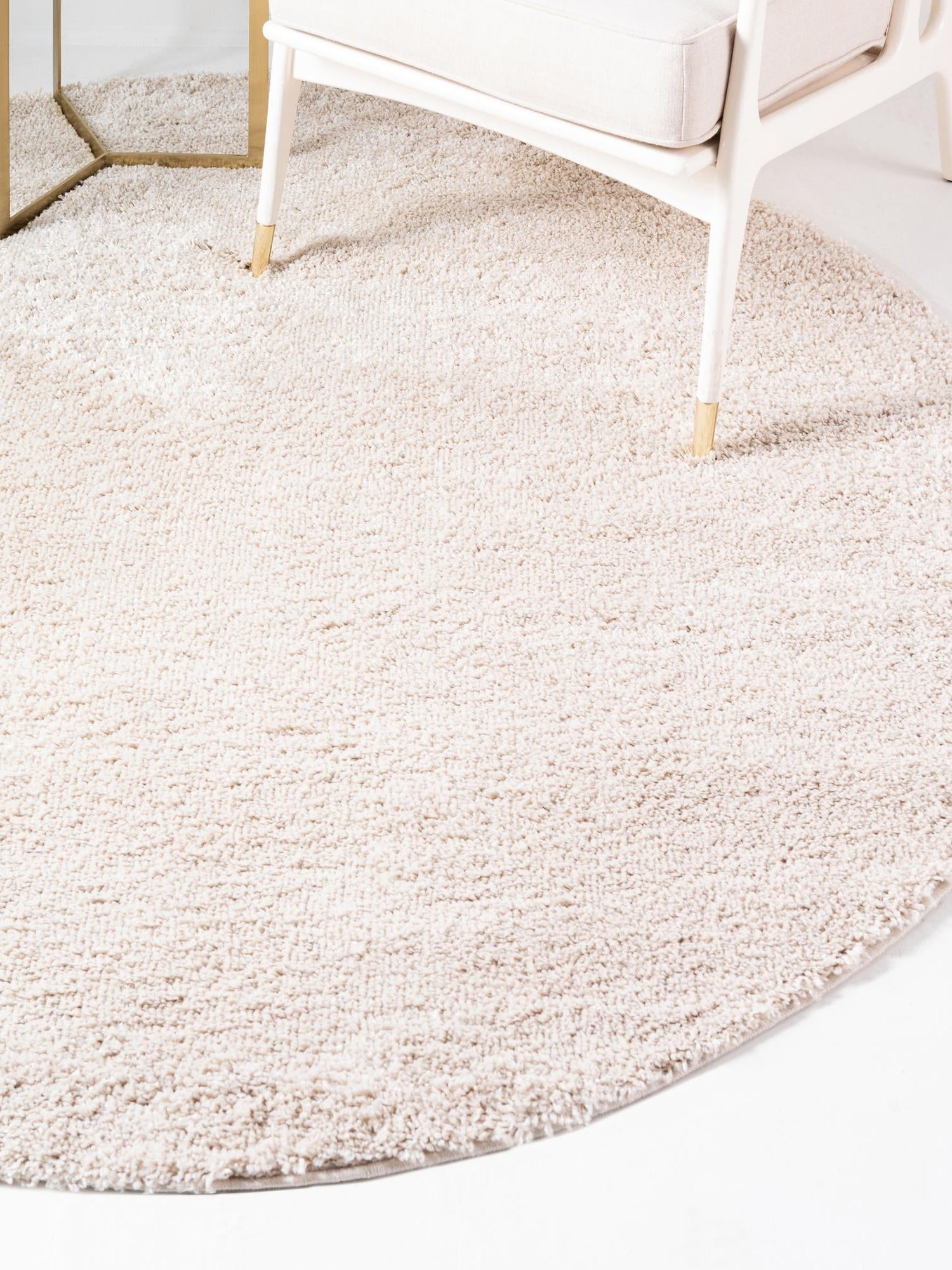 Oatmeal Beige 7' 1 x 7' 1 Soft Solid Shag Round Area Rug Thick Soft Touch Fluffy & Plush Shaggy Pile 100% Polypropylene Minimalist Carpet for Modern Home Interiors for Sale at Rug Engine