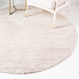 Oatmeal Beige 7' 1 x 7' 1 Soft Solid Shag Round Area Rug Thick Soft Touch Fluffy & Plush Shaggy Pile