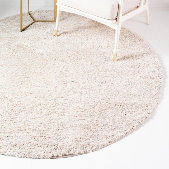 Oatmeal Beige 7' 1 x 7' 1 Soft Solid Shag Round Area Rug Thick Soft Touch Fluffy & Plush Shaggy Pile
