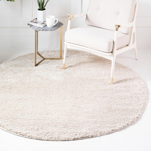 Oatmeal Beige 7' 1 x 7' 1 Soft Solid Shag Round Area Rug Thick Soft Touch Fluffy & Plush Shaggy Pile