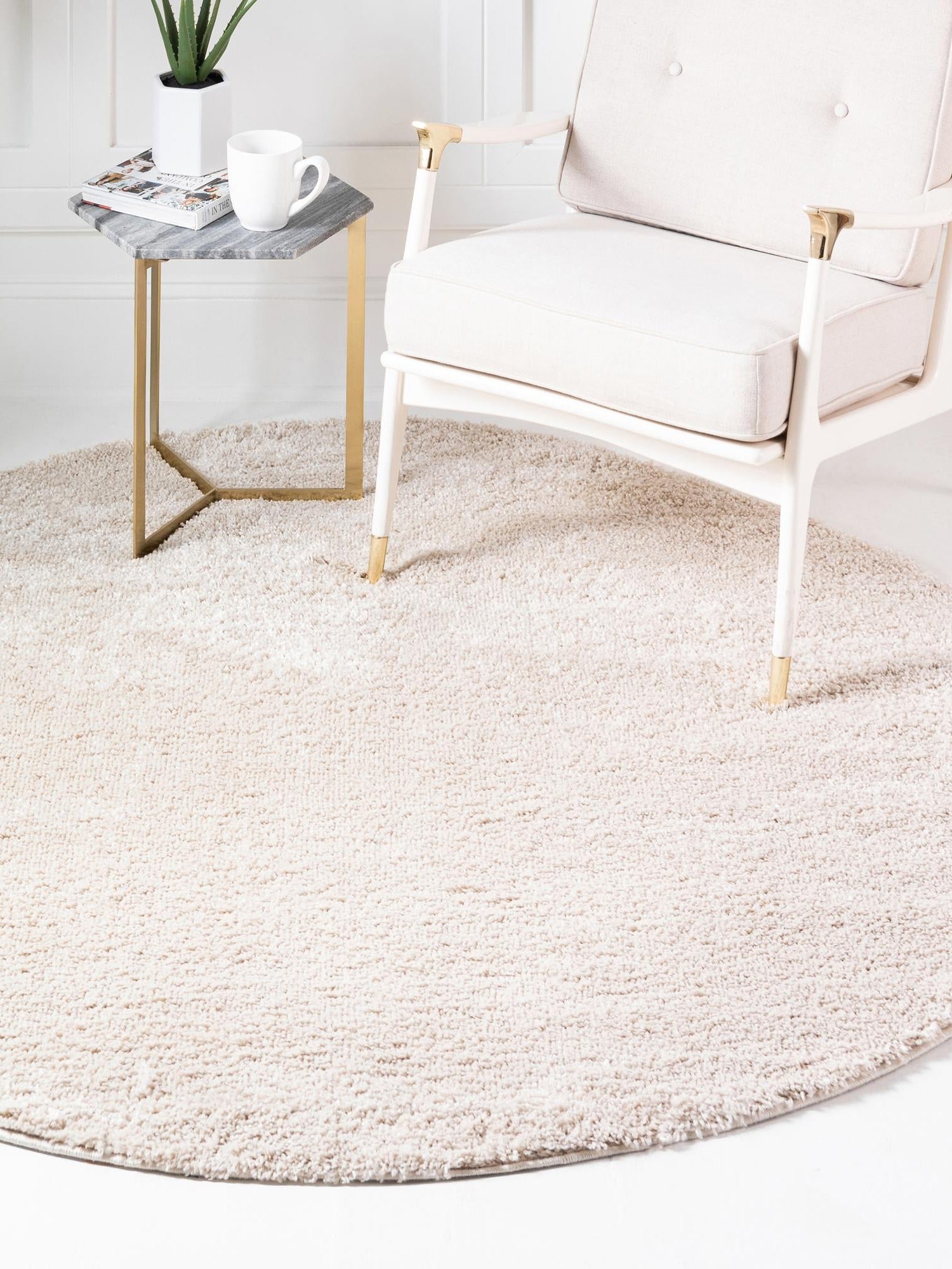 Oatmeal Beige 5' x 5' Soft Solid Shag Round Area Rug Thick Soft Touch Fluffy & Plush Shaggy Pile 100% Polypropylene Minimalist Carpet for Modern Home Interiors for Sale at Rug Engine