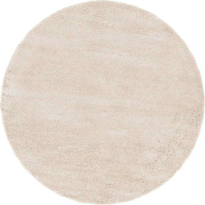 Oatmeal Beige 6' 1 x 6' 1 Soft Solid Shag Round Area Rug Thick Soft Touch Fluffy & Plush Shaggy Pile