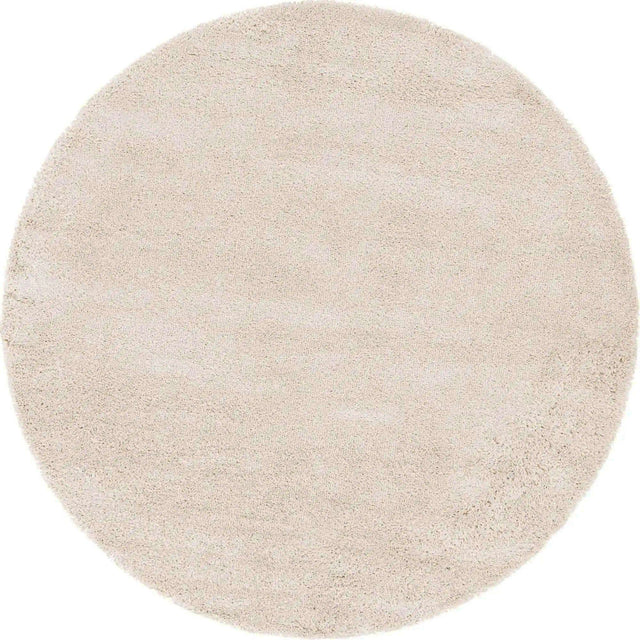 Oatmeal Beige 6' 1 x 6' 1 Soft Solid Shag Round Area Rug Thick Soft Touch Fluffy & Plush Shaggy Pile