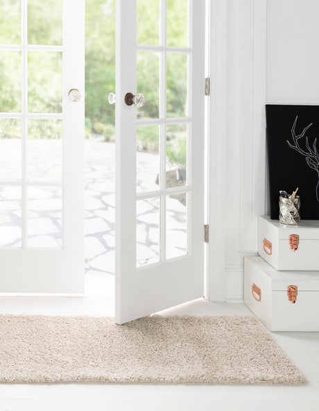 Oatmeal Beige 2' x 4' 1 Soft Solid Shag Runner Area Rug Thick Soft Touch Fluffy & Plush Shaggy Pile