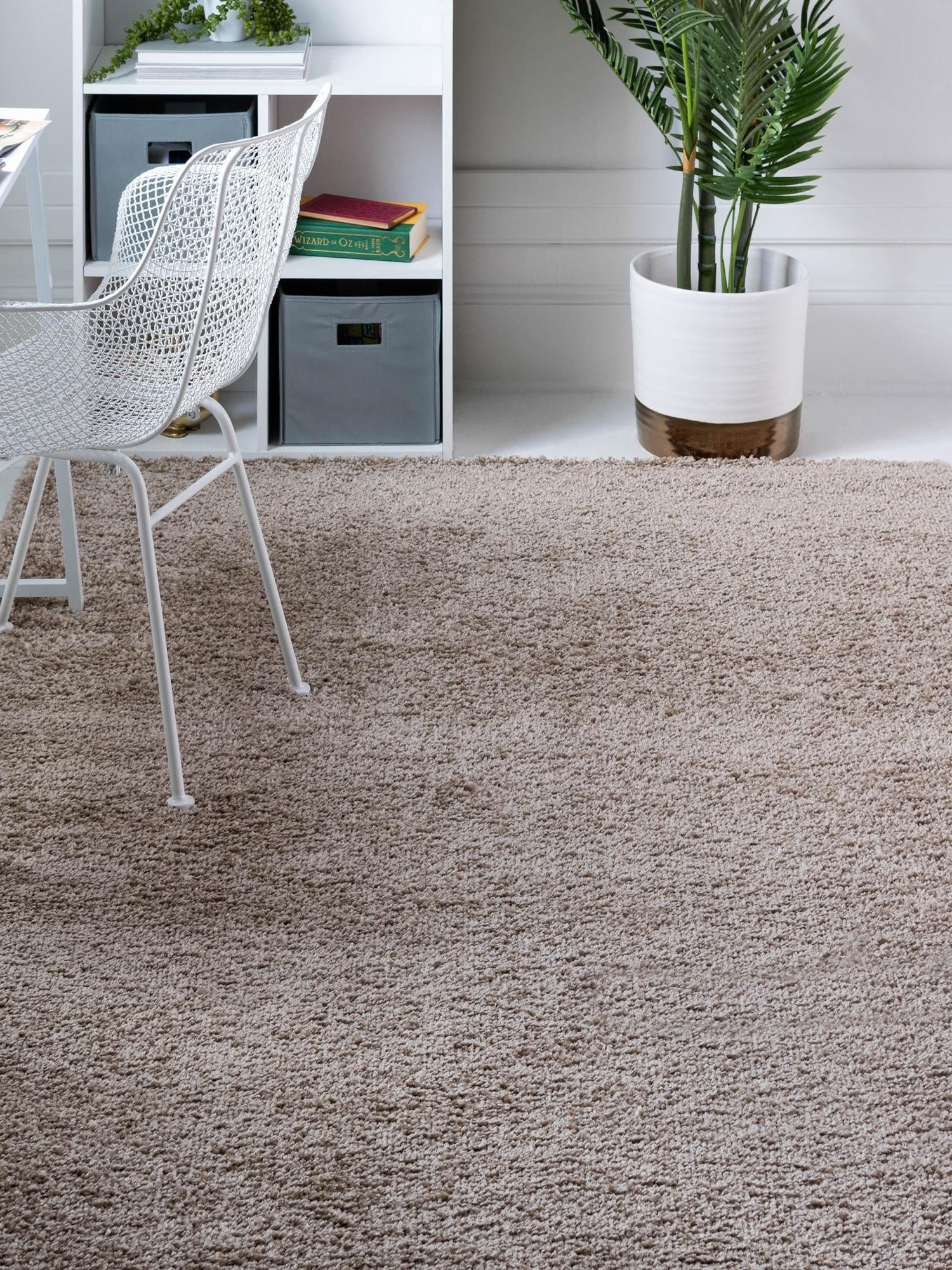 Khaki 6' 1 x 9' Soft Solid Shag Rectangle Area Rug Thick Soft Touch Fluffy & Plush Shaggy Pile 100% Polypropylene Minimalist Carpet for Modern Home Interiors for Sale at Rug Engine