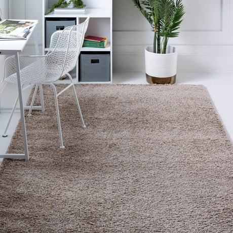 Khaki 6' 1 x 9' Soft Solid Shag Rectangle Area Rug Thick Soft Touch Fluffy & Plush Shaggy Pile 100% Polypropylene Minimalist Carpet for Modern Home Interiors for Sale at Rug Engine