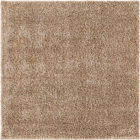 Khaki 8' x 8' Soft Solid Shag Square Area Rug Thick Soft Touch Fluffy & Plush Shaggy Pile