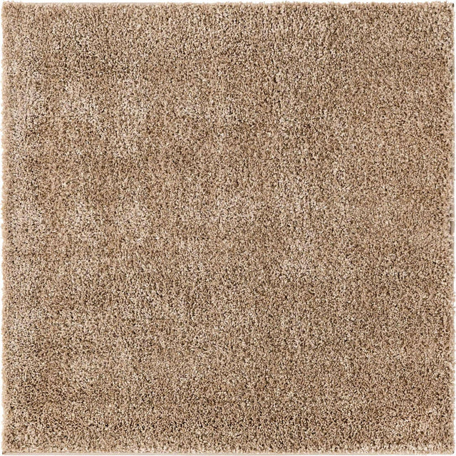 Khaki 8' x 8' Soft Solid Shag Square Area Rug Thick Soft Touch Fluffy & Plush Shaggy Pile