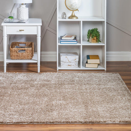 Khaki 4' 1 x 4' 1 Soft Solid Shag Square Area Rug Thick Soft Touch Fluffy & Plush Shaggy Pile