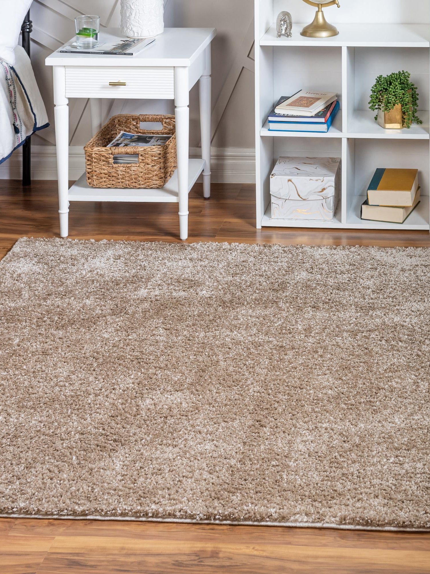 Khaki 5' 1 x 5' 1 Soft Solid Shag Square Area Rug Thick Soft Touch Fluffy & Plush Shaggy Pile 100% Polypropylene Minimalist Carpet for Modern Home Interiors for Sale at Rug Engine