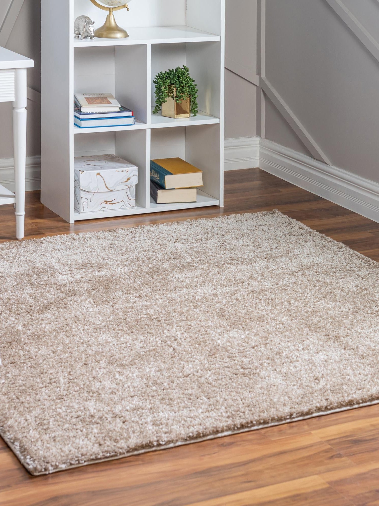 Khaki 4' 1 x 4' 1 Soft Solid Shag Square Area Rug Thick Soft Touch Fluffy & Plush Shaggy Pile 100% Polypropylene Minimalist Carpet for Modern Home Interiors for Sale at Rug Engine