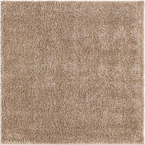 Khaki 4' 1 x 4' 1 Soft Solid Shag Square Area Rug Thick Soft Touch Fluffy & Plush Shaggy Pile