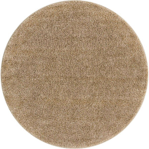 Khaki 8' x 8' Soft Solid Shag Round Area Rug Thick Soft Touch Fluffy & Plush Shaggy Pile