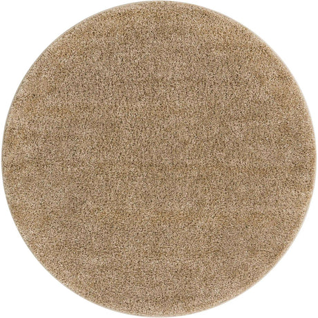 Khaki 8' x 8' Soft Solid Shag Round Area Rug Thick Soft Touch Fluffy & Plush Shaggy Pile