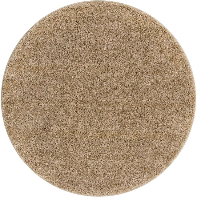 Khaki 8' x 8' Soft Solid Shag Round Area Rug Thick Soft Touch Fluffy & Plush Shaggy Pile