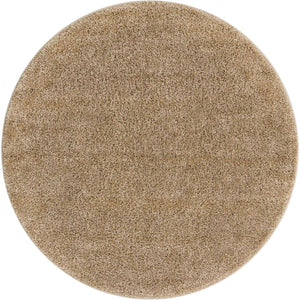 Khaki 3' 3 x 3' 3 Soft Solid Shag Round Area Rug Thick Soft Touch Fluffy & Plush Shaggy Pile