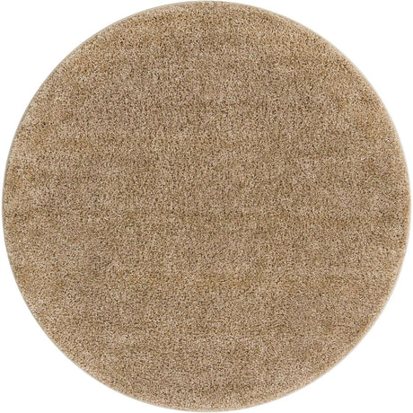 Khaki 3' 3 x 3' 3 Soft Solid Shag Round Area Rug Thick Soft Touch Fluffy & Plush Shaggy Pile