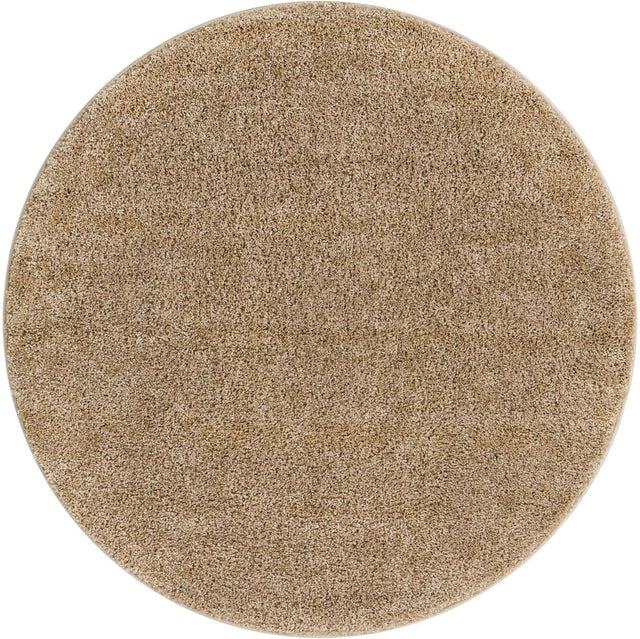 Khaki 3' 3 x 3' 3 Soft Solid Shag Round Area Rug Thick Soft Touch Fluffy & Plush Shaggy Pile