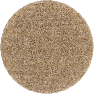 Khaki 4' 1 x 4' 1 Soft Solid Shag Round Area Rug Thick Soft Touch Fluffy & Plush Shaggy Pile