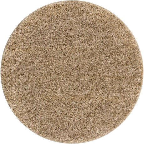 Khaki 4' 1 x 4' 1 Soft Solid Shag Round Area Rug Thick Soft Touch Fluffy & Plush Shaggy Pile